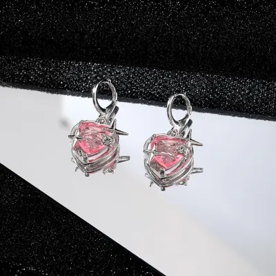 Trendy Pink Crystal Heart Pendant Necklace Set